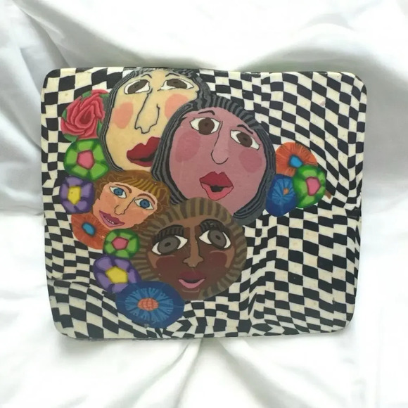 Vintage 1990s FIMO Polymer Brooch, Abstract Trippy Whimsical Checkerboard Retro